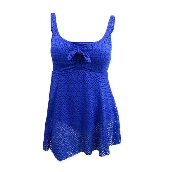 Swim Solutions Women's Crochet Bow-Front Tummy-Control Swimdress 12721